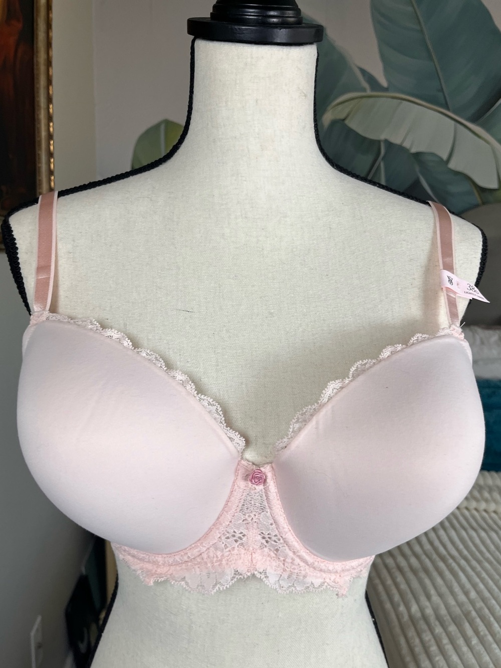 Victoria’s Secret Shell Pink Lace Trim Lightly Lined Bra 38D NWT